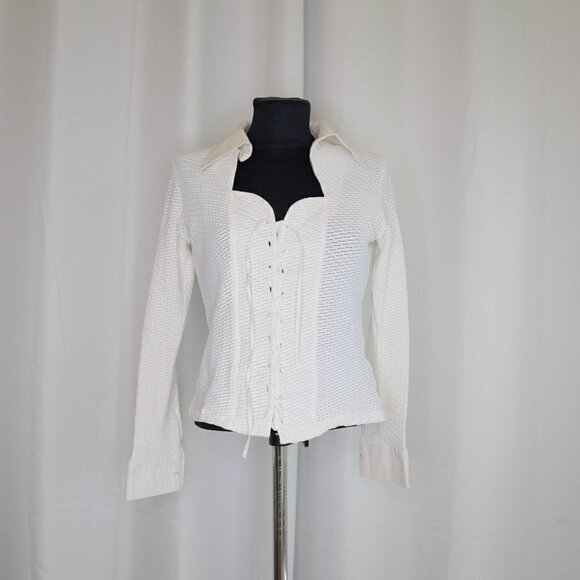 Vintage Y2K Corset Lace Up Rayure Paris Blouse Sz 8/M - Picture 2 of 8